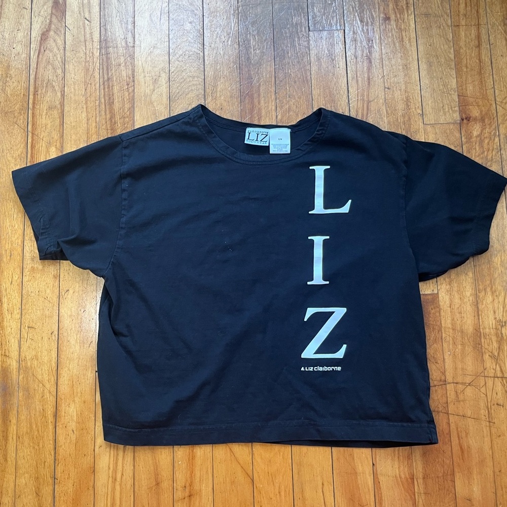 Liz Claiborne Black Bodywear Cropped Short Sleeve Cotton T-Shirt Women’s S/M‎